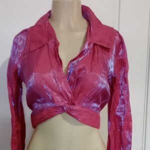 Anilk & Honey Elegant Pink Satin Button Down Women's Shirt Size M
